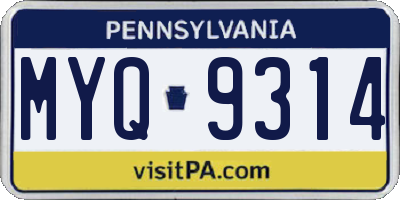 PA license plate MYQ9314