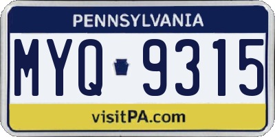 PA license plate MYQ9315