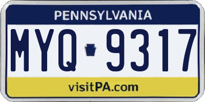 PA license plate MYQ9317