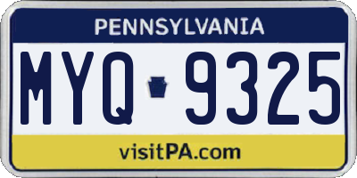 PA license plate MYQ9325