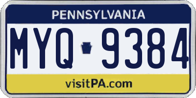 PA license plate MYQ9384