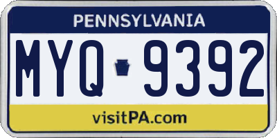 PA license plate MYQ9392