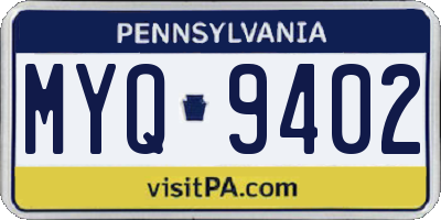 PA license plate MYQ9402