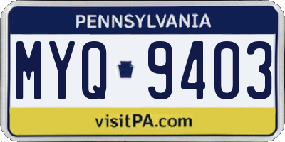 PA license plate MYQ9403