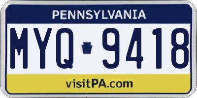 PA license plate MYQ9418