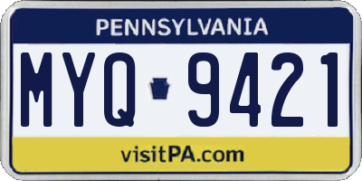 PA license plate MYQ9421