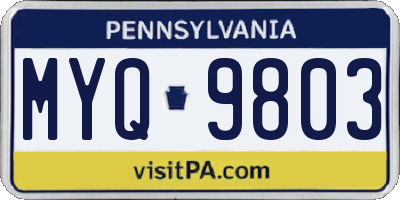 PA license plate MYQ9803