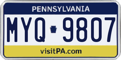 PA license plate MYQ9807