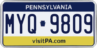 PA license plate MYQ9809