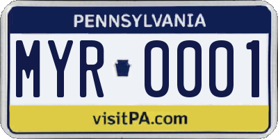 PA license plate MYR0001