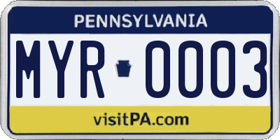 PA license plate MYR0003