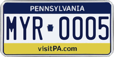PA license plate MYR0005