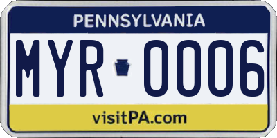 PA license plate MYR0006