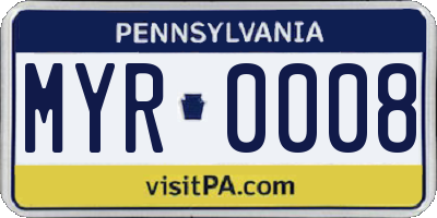 PA license plate MYR0008