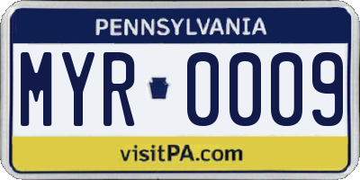 PA license plate MYR0009