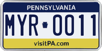 PA license plate MYR0011