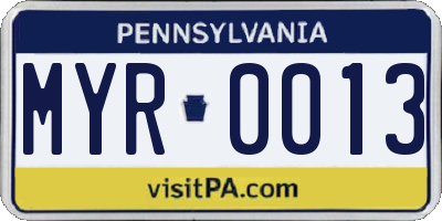 PA license plate MYR0013