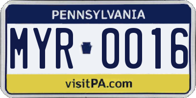 PA license plate MYR0016