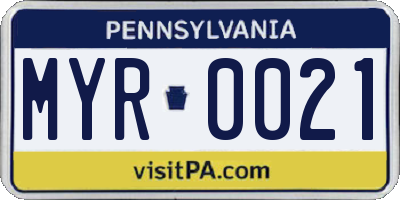 PA license plate MYR0021