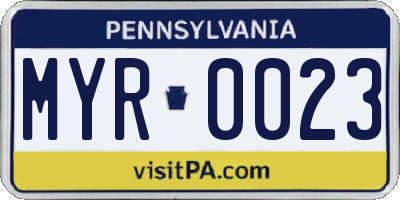 PA license plate MYR0023