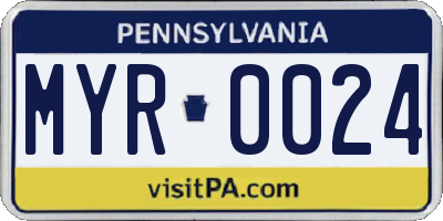 PA license plate MYR0024