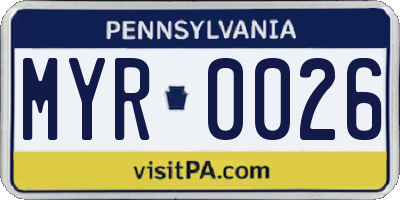 PA license plate MYR0026