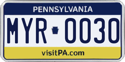PA license plate MYR0030