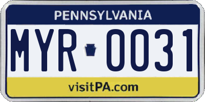 PA license plate MYR0031