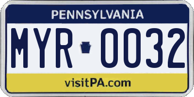 PA license plate MYR0032