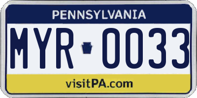 PA license plate MYR0033