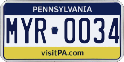 PA license plate MYR0034