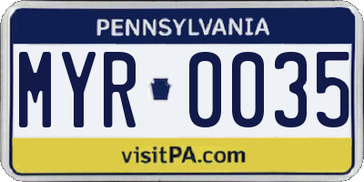 PA license plate MYR0035