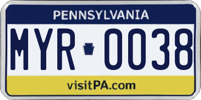 PA license plate MYR0038