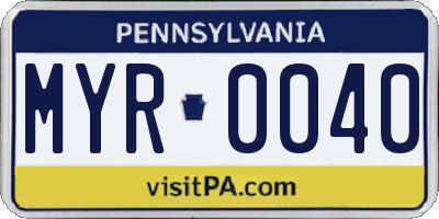 PA license plate MYR0040