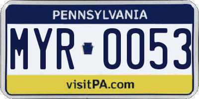 PA license plate MYR0053