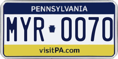 PA license plate MYR0070