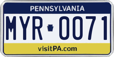 PA license plate MYR0071