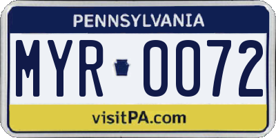 PA license plate MYR0072