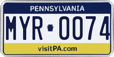 PA license plate MYR0074