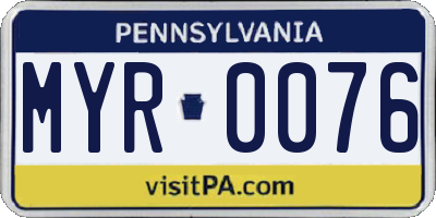 PA license plate MYR0076