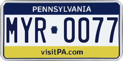 PA license plate MYR0077