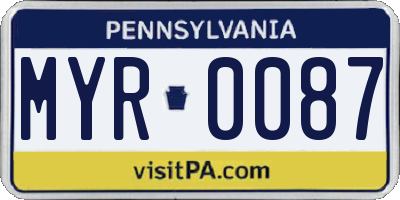 PA license plate MYR0087