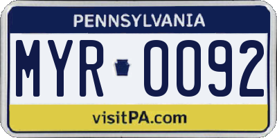 PA license plate MYR0092