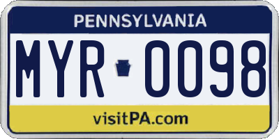 PA license plate MYR0098