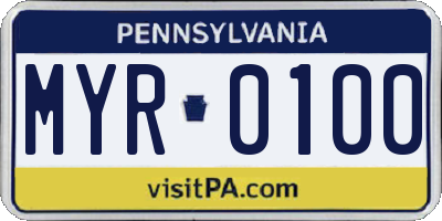 PA license plate MYR0100