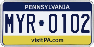 PA license plate MYR0102