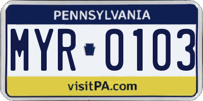 PA license plate MYR0103