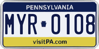 PA license plate MYR0108