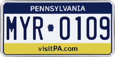 PA license plate MYR0109