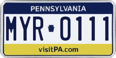 PA license plate MYR0111